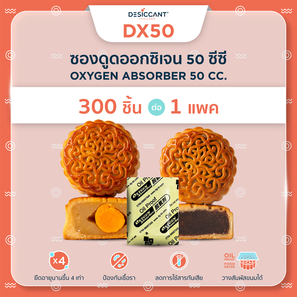 ซองดูดออกซิเจน 50ซีซี 300 ชิ้น oxygen absorber dx50 เพื่อยืดอายุอาหาร