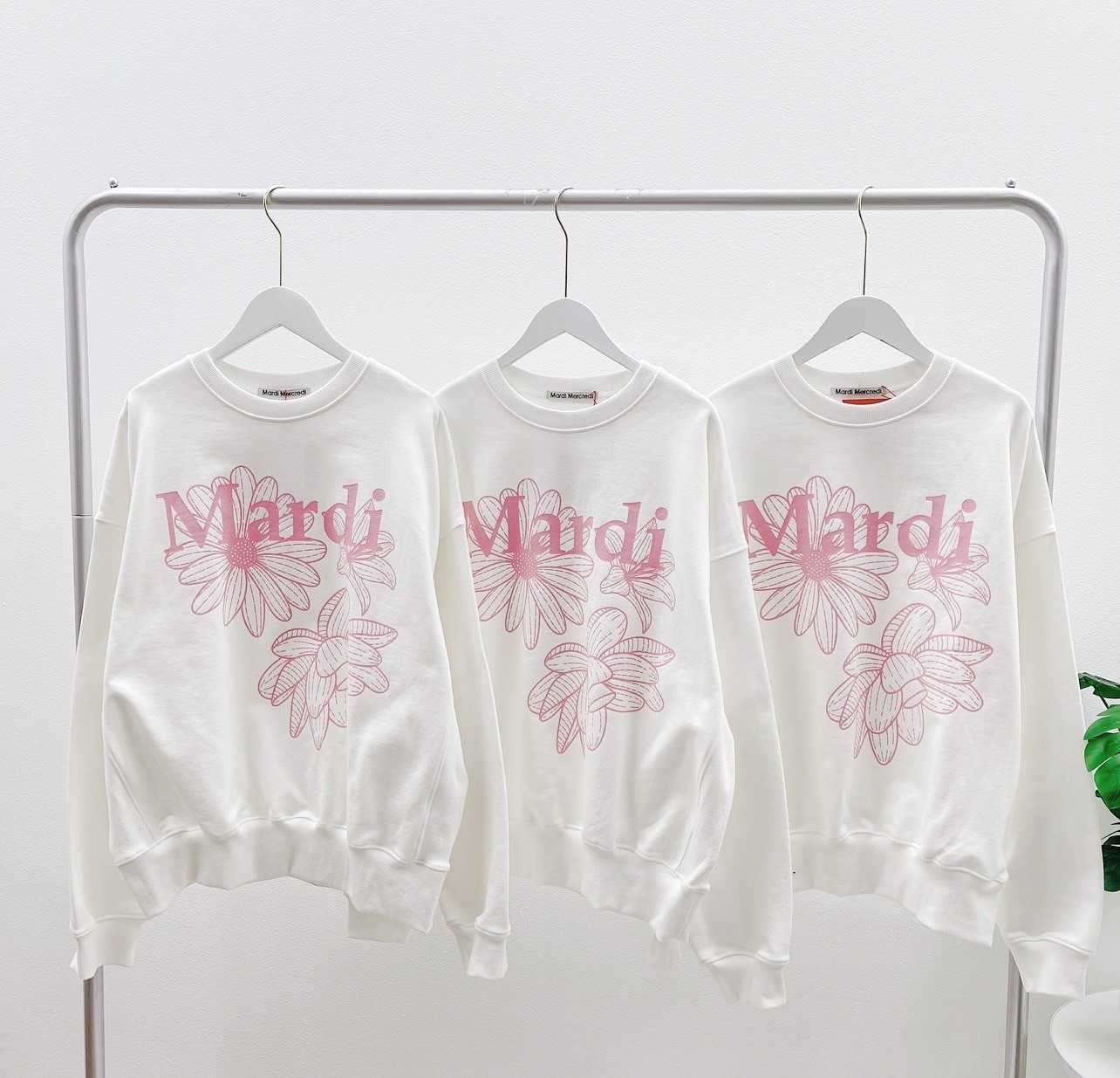 Mardi Triple Flower Sweatshirt (White/Pink)