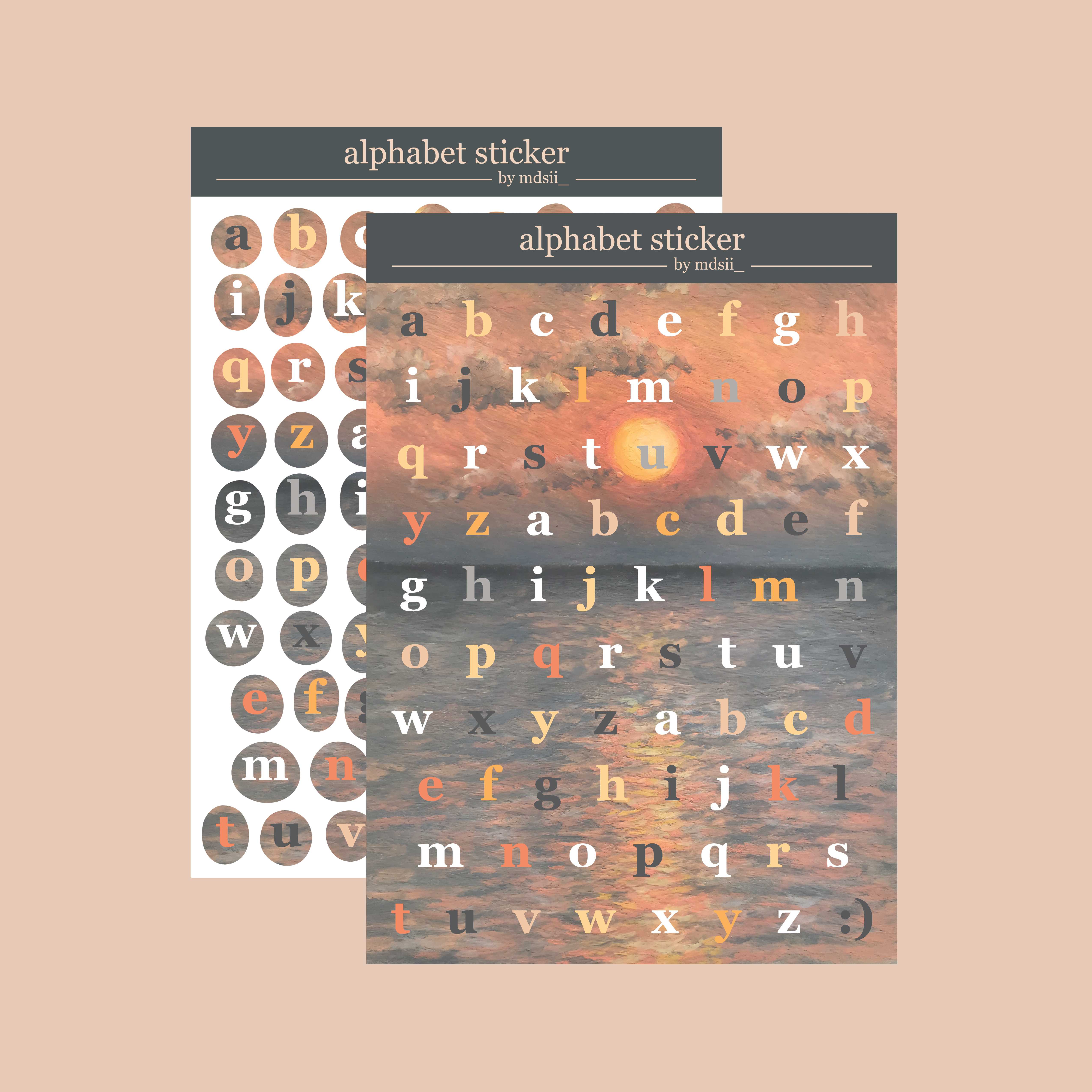 sunset over the sea - alphabet sticker