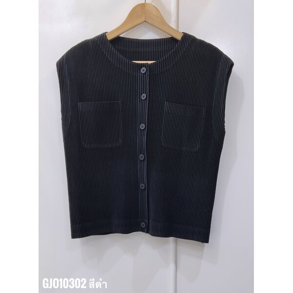 2MUAY รุ่น GJO10302 เสื้ออัดพลีท THICK CAP SLEEVE BUTTON FRONT PLEATED TOP 14 สี FREE SIZE