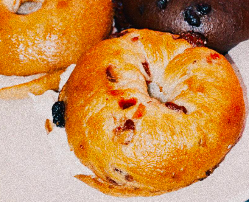 Cranberry bagel with cream cheese