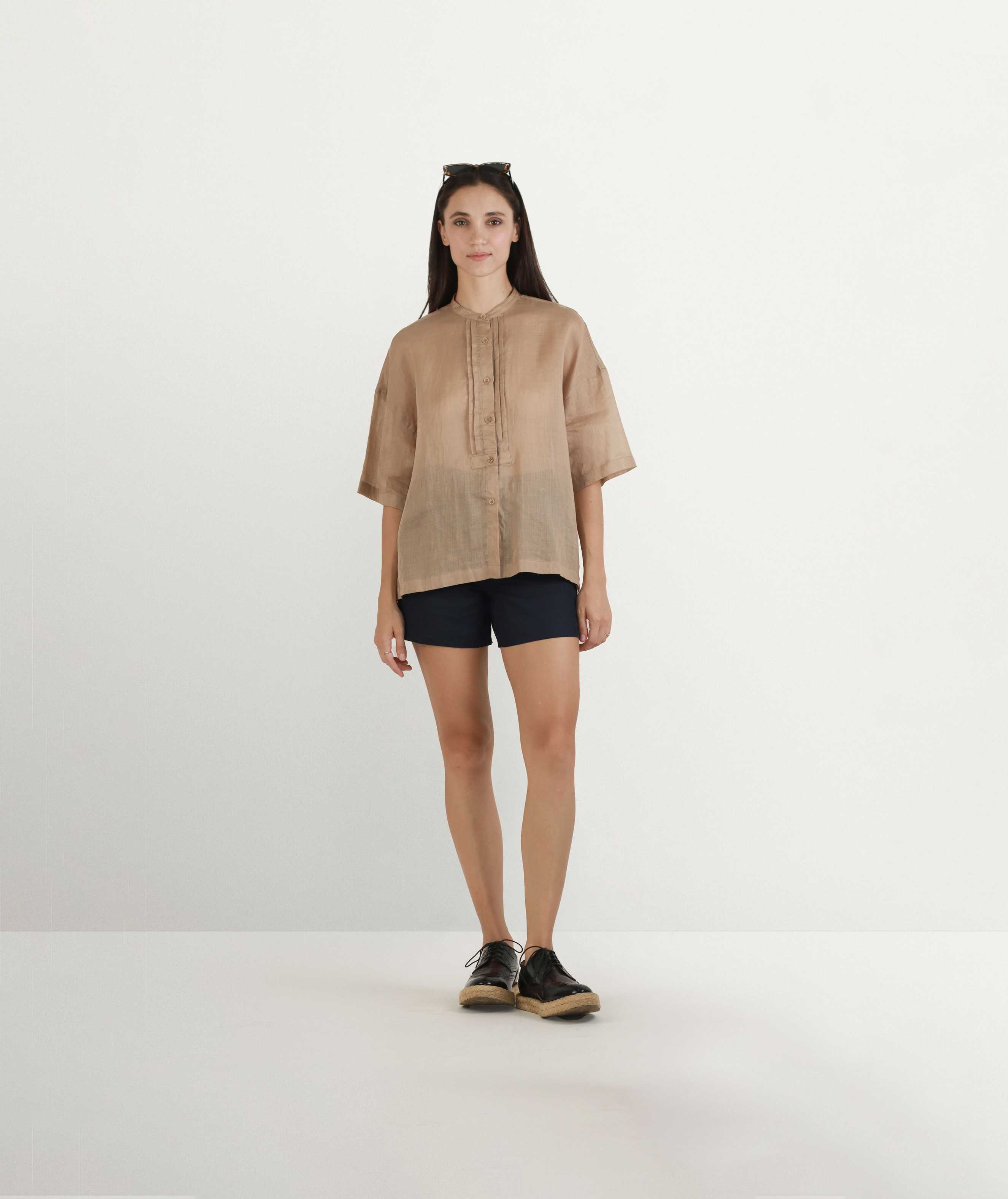 Terracotta Short Sleeve Button Down Band Tunic
