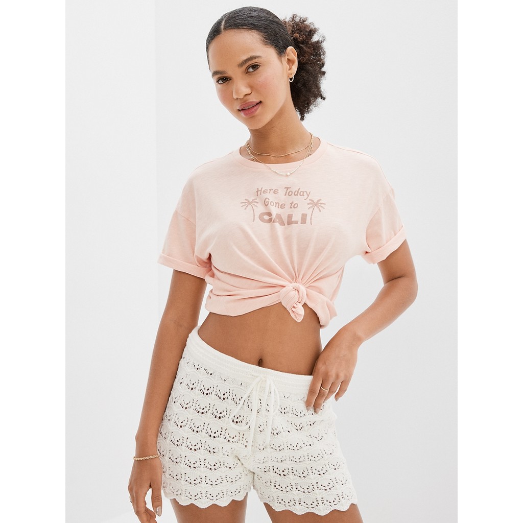 American Eagle เสื้อยืดผู้หญิง 8117 SANTA MONICA NEUTRAL GRAPHICS สี WASHED BRICK - 037-8117-655