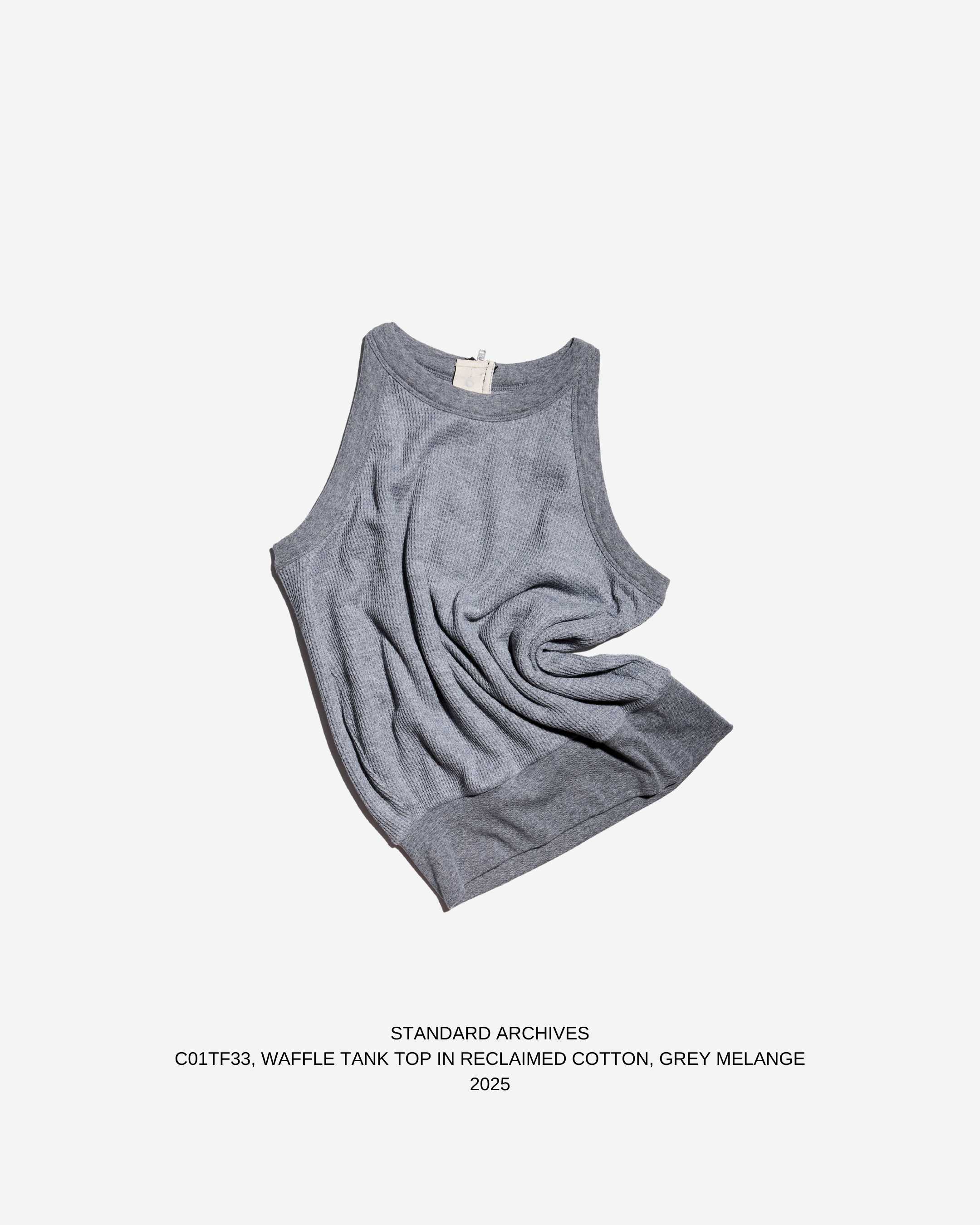 C01TF33,WAFFLE TANK TOP IN RECLAIMED COTTON,GREY MELANGE