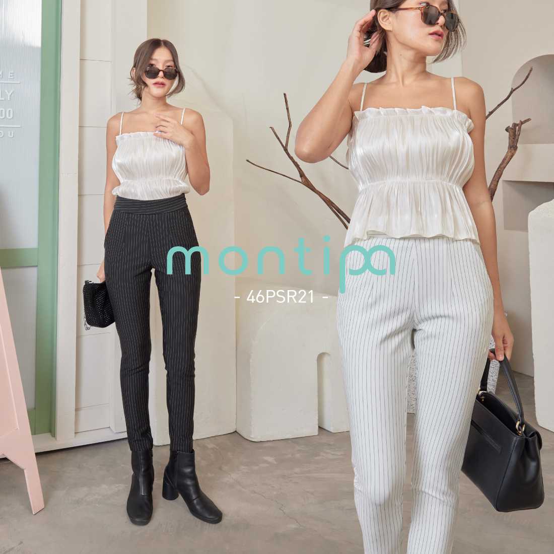 Montipa กางเกงผู้หญิง แปดส่วน ทรงสลิม ผ้า Span D เนื้อนุ่ม ยืดหยุ่น เก็บหน้าท้อง ใส่สบาย 46PSR21