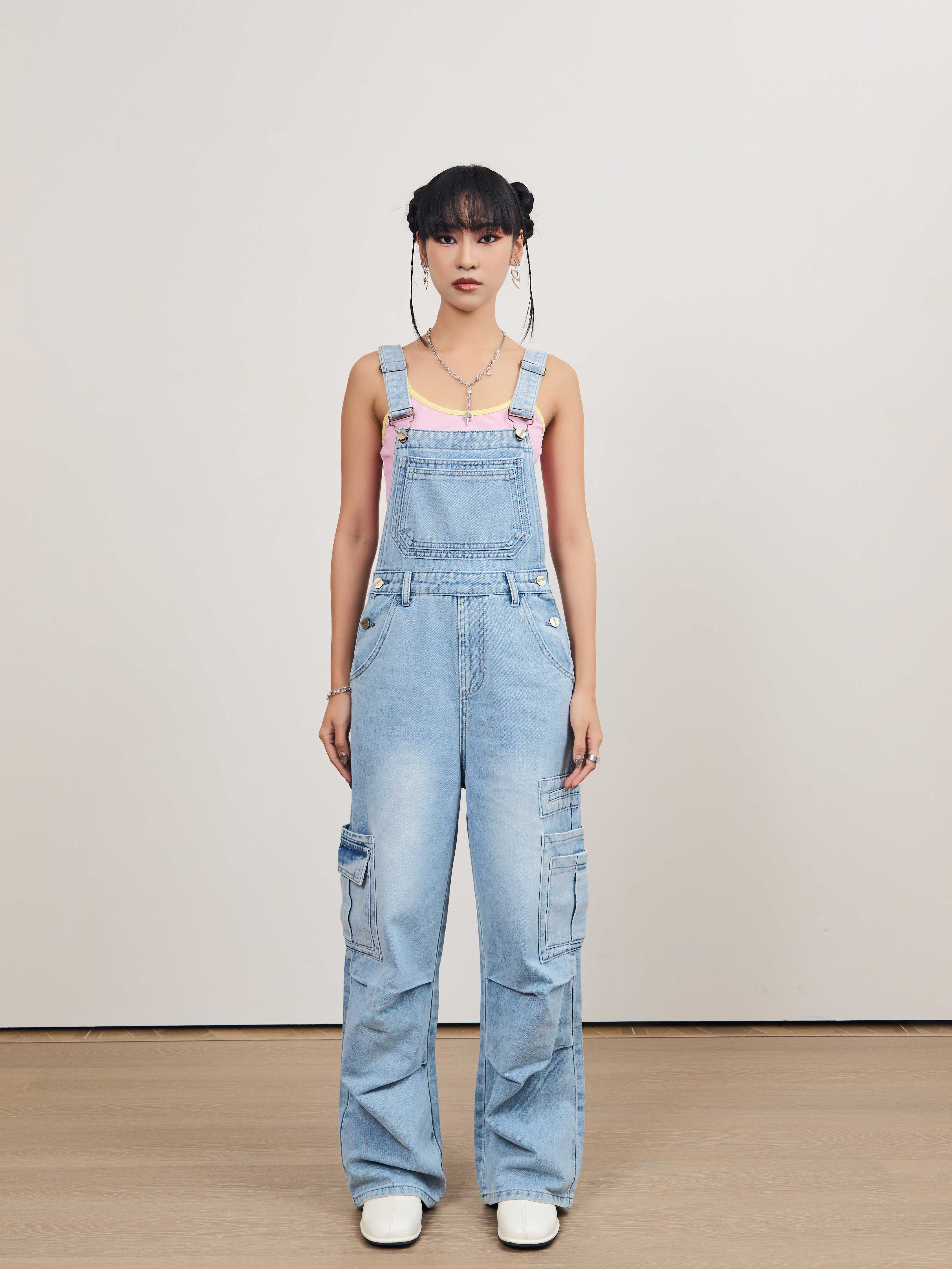 Niyom Jeans : รุ่น OV08.1 เอี๊ยมทรงกระบอก สียีนส์