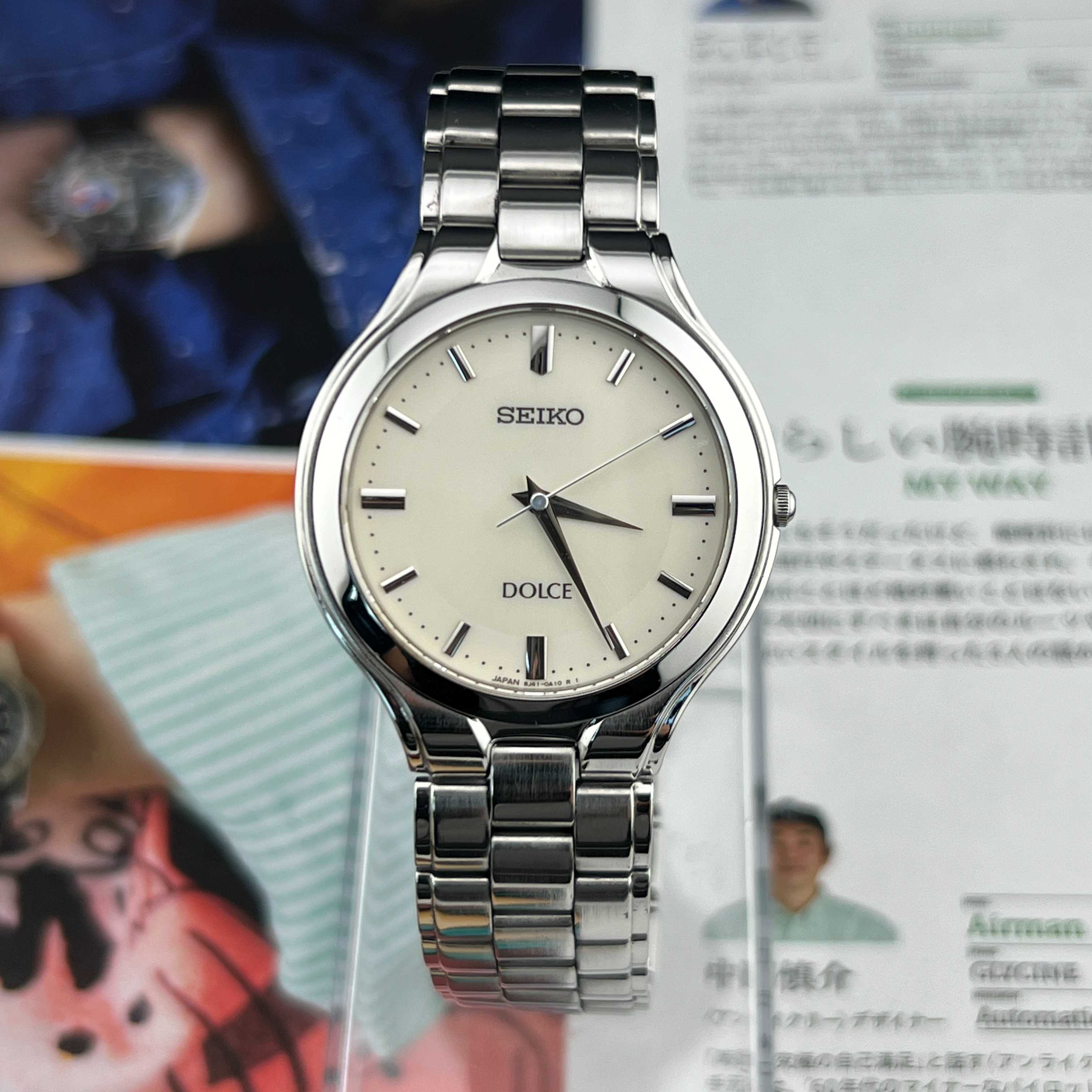 Vintage Seiko Dolce Quartz Silver Sunburst Dial Ref.8J41-0A10 Made in Japan 2001