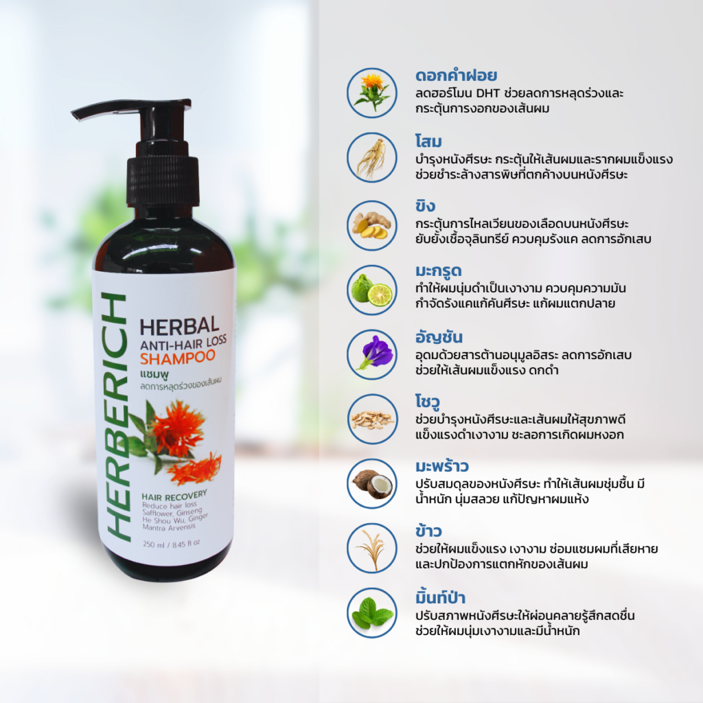เฮอร์เบอริช เฮอร์เบิล แชมพูลดการหลุดร่วงของเส้นผม 250 มล. [Herberich Herbal] EXP : 09/2025