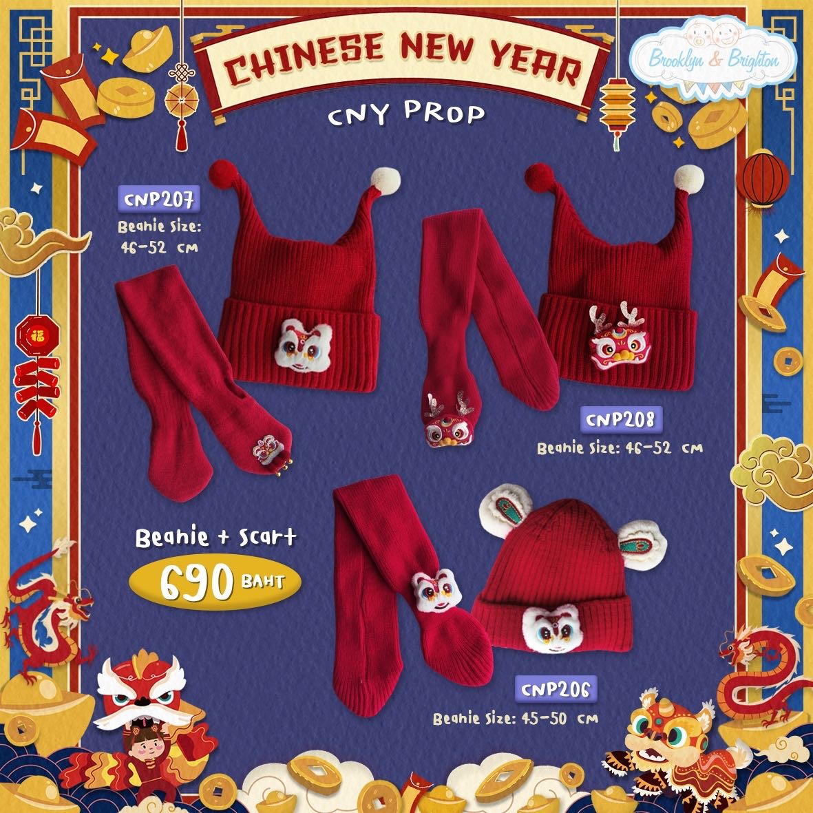 CNY Props - Beanie + Scart Set เซทหมวกไหมพรม+ผ้าพันคอตรุษจีน พร็อพตรุษจีน - CNP206 , CNP207 , CNP208