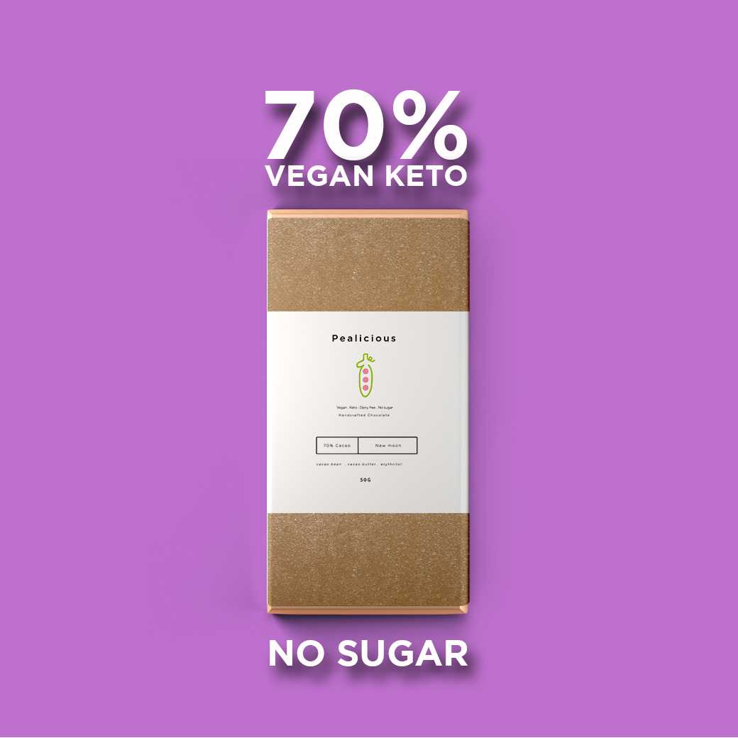 70% ดาร์ค ช็อคโกแลต วีแกน คีโต |  No sugar Vegan Chocolate bar 70% (New Moon Flavour)