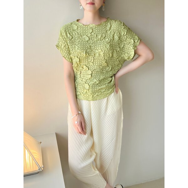ปรับราคาลง!! 2MUAY รุ่น GJO1763 เสื้อพลีทคุณภาพ SHORT SLEEVE PLEATED TOP 4 สี FREE SIZE