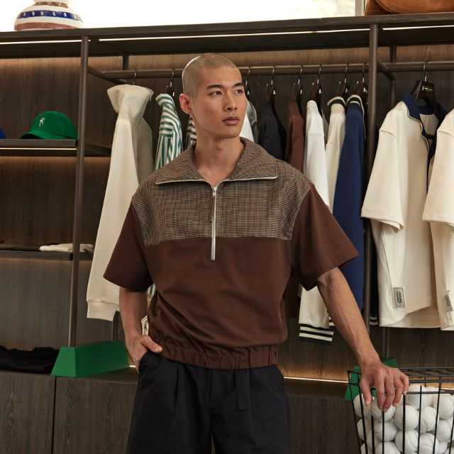 Brown Houndstooth Half-Zip Polo