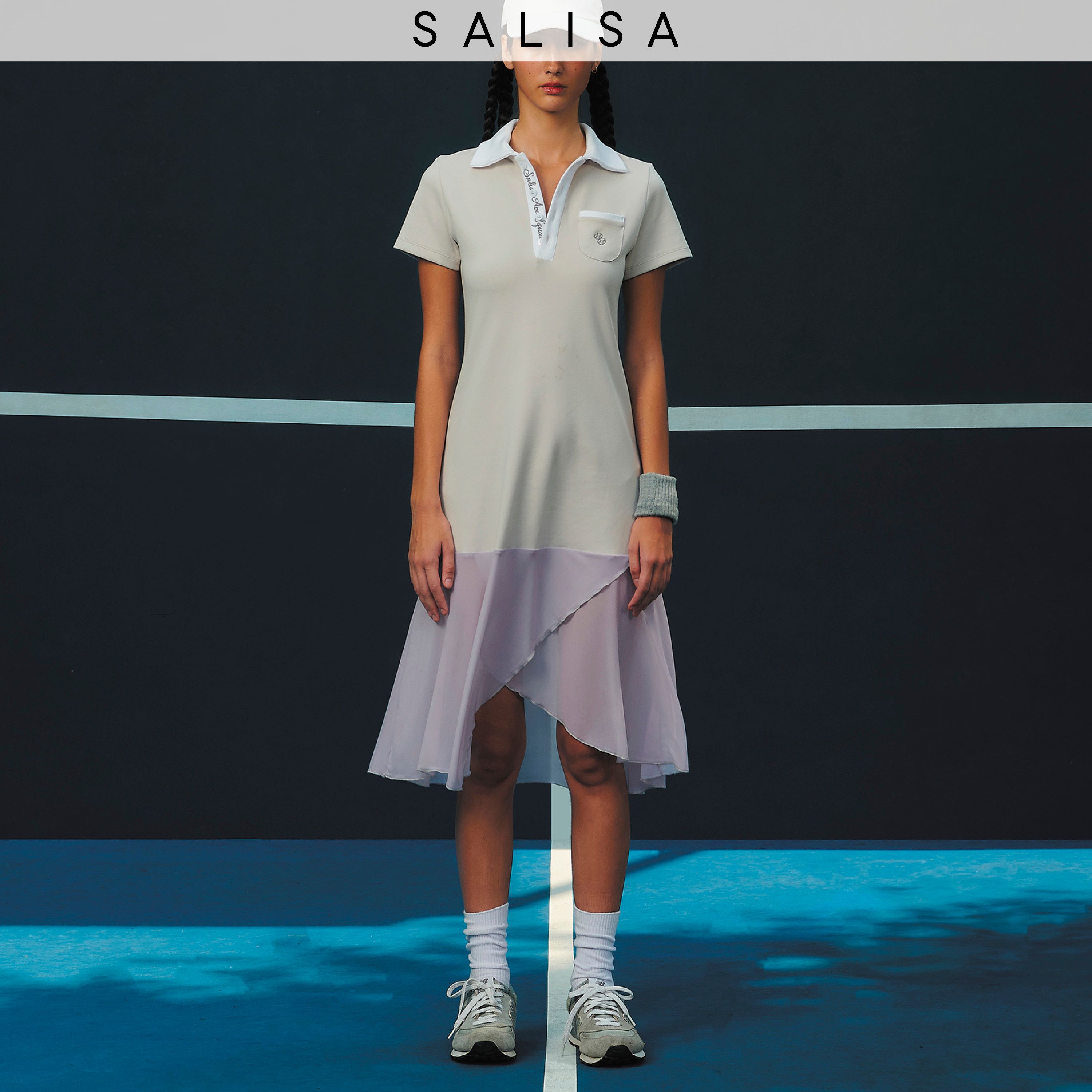 POLO DRESS SS24 Grey quick-dry Jersey & Mesh Hem