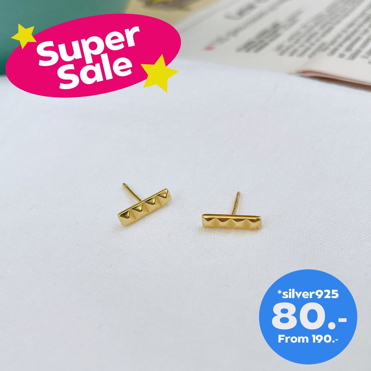 Gold choco bar stud ✨ Silver 925 ไม่แพ้ไม่คัน