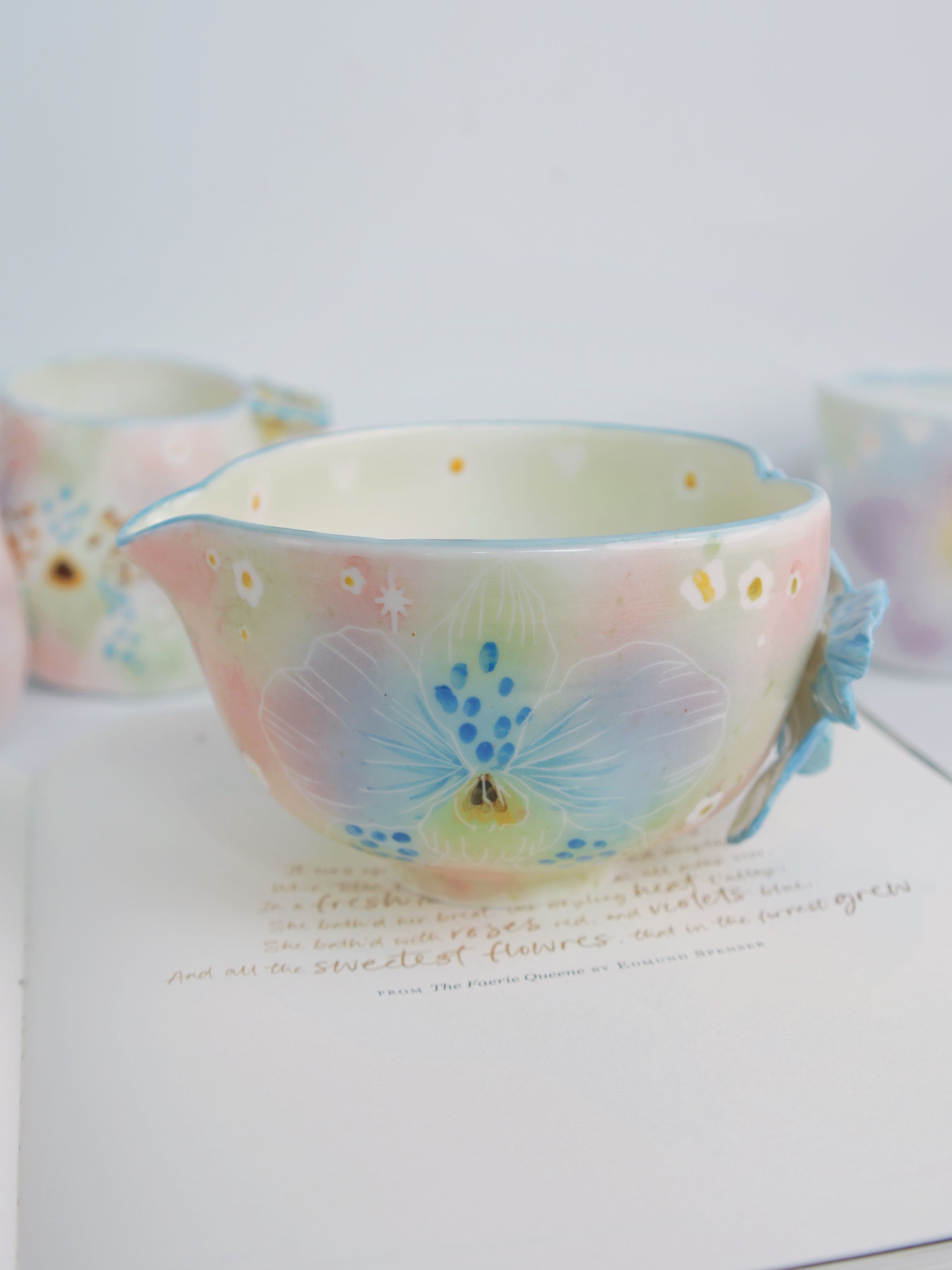 pink garden orchid matcha bowl