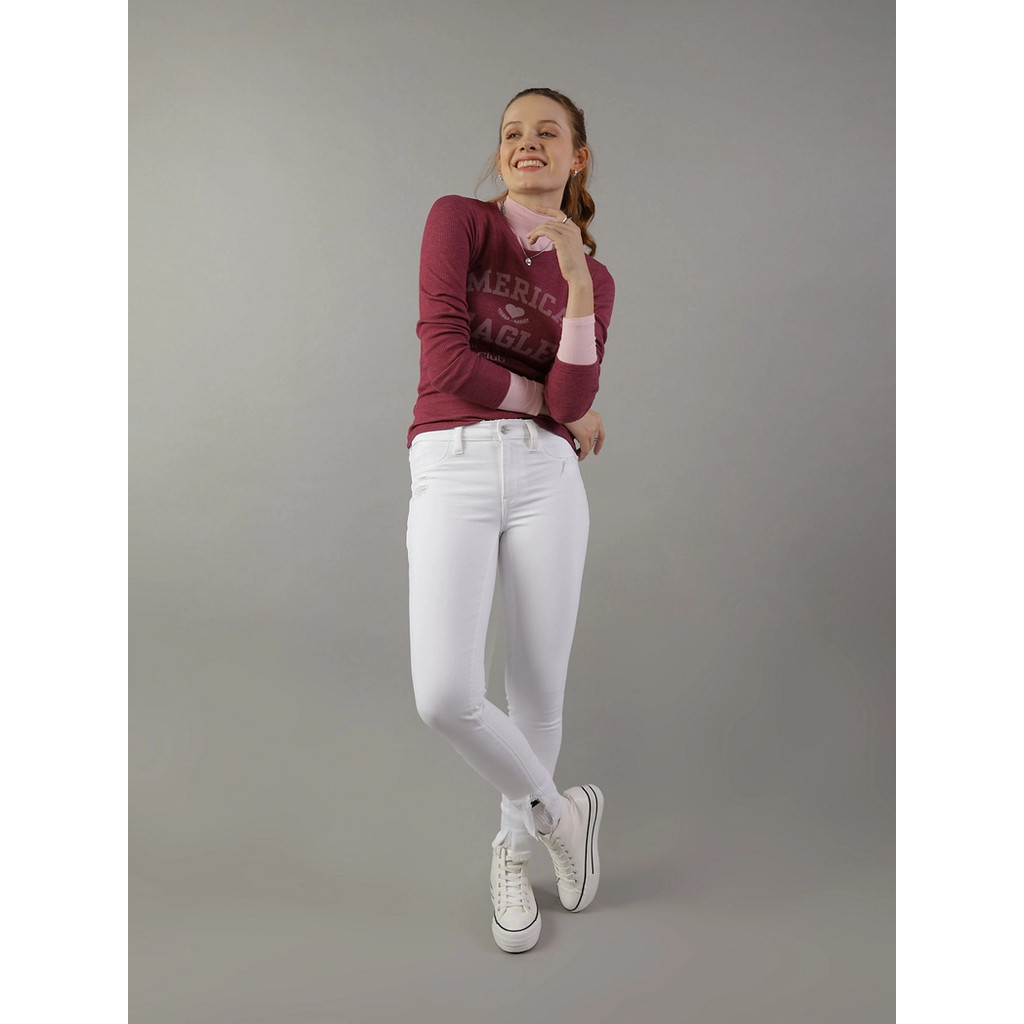 American Eagle เสื้อยืดผู้หญิง INTL THERMAL CREW NECK สี RED - 037-9073-600