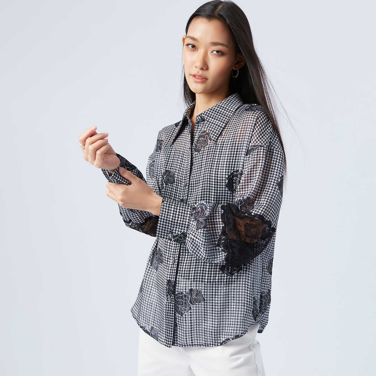 เสื้อเชิ้ตลายฮาวด์สทูธ | Rose Houndstooth Shirt | 06255