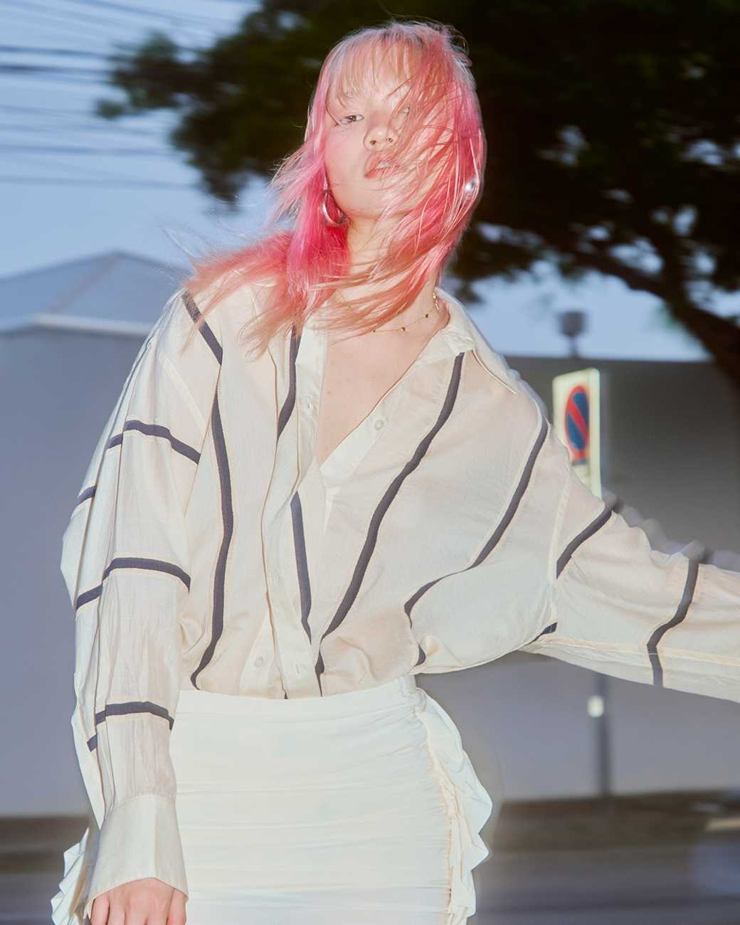 Oversize shirt double button placket line