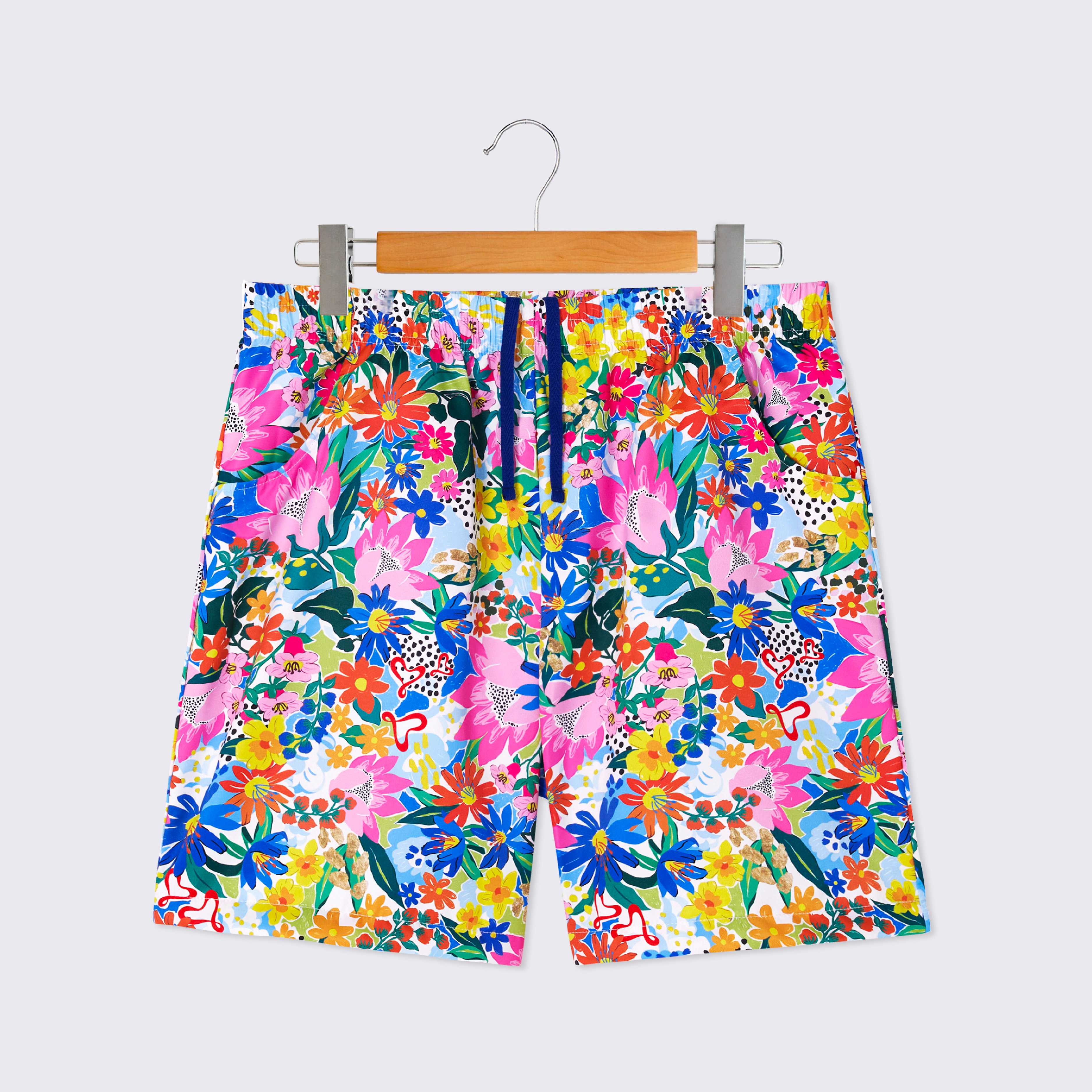 กางเกงขาสั้น Love In Full Bloom  สีชมพู-น้ำเงิน