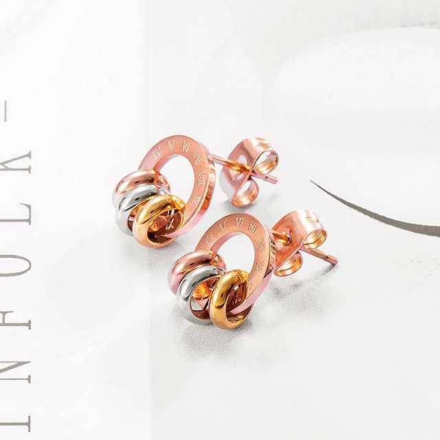 ต่างหู ต่างหูแฟชั่น ต่างหูสตัด Stud โรมัน ตัวเลขโรมัน Rose gold สามกษัตริย์ ต่างหูเจาะ ต่างหูสแตนเลส