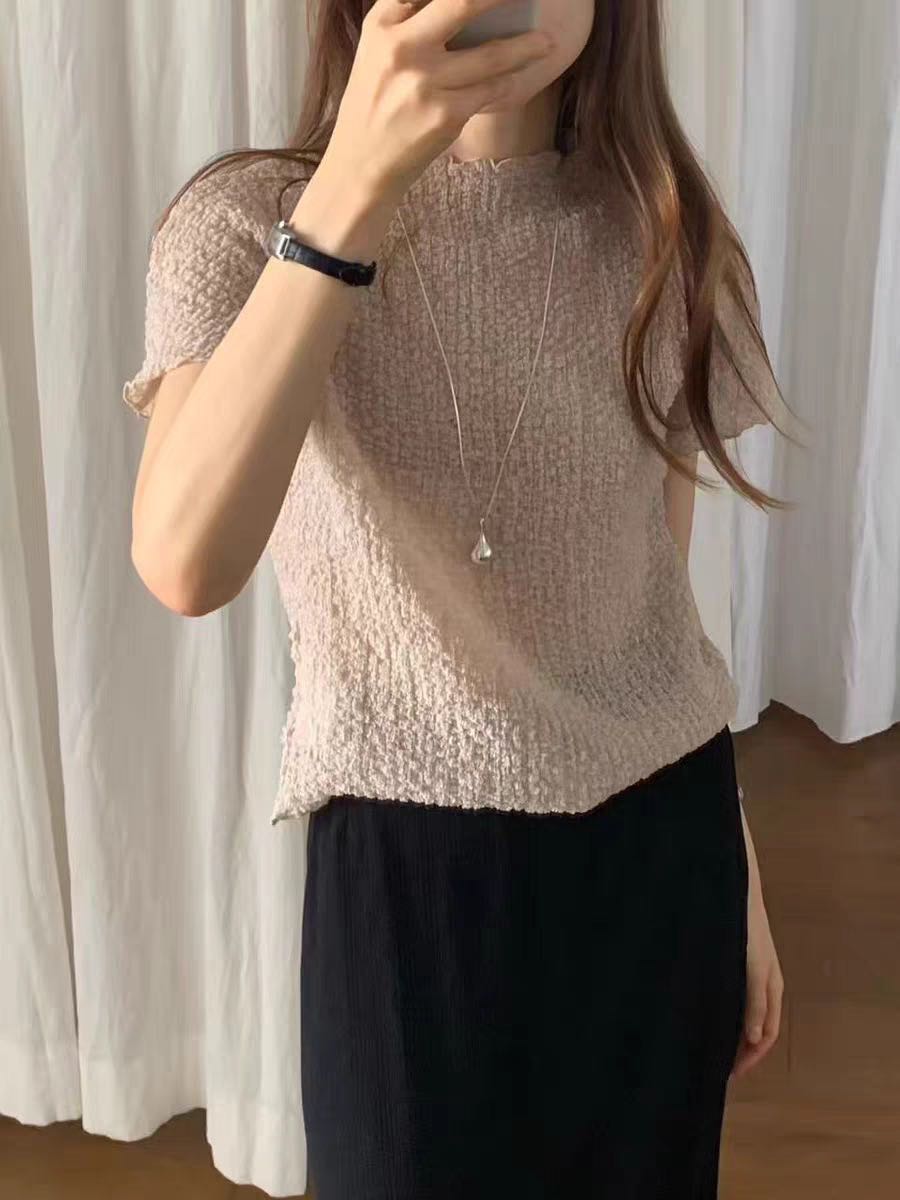 OUCE Bobble Ruffle Top  (Pre Lot 2 15วัน) เสื้อคอปืนเนื้อผ้า bubble seersucker