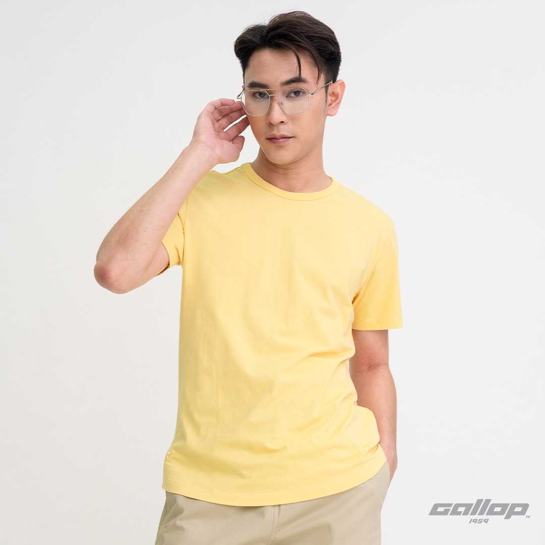GALLOP : Men's Wear เสื้อยืดคอกลม (Round-necked) รุ่น ชายโค้ง GBT9002 สี Hot Yellow - เหลืองสด