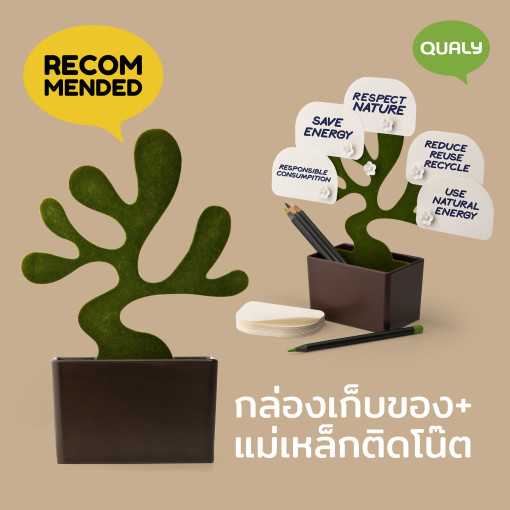 Desk Bonsai กล่องเก็บของ / นามบัตร ต้นเป็นแผ่นเหล็ก ดอกบ๊วยเป็นแม่เหล็กพร้อมกระดาษโน๊ต Qualy(ควอลี่)