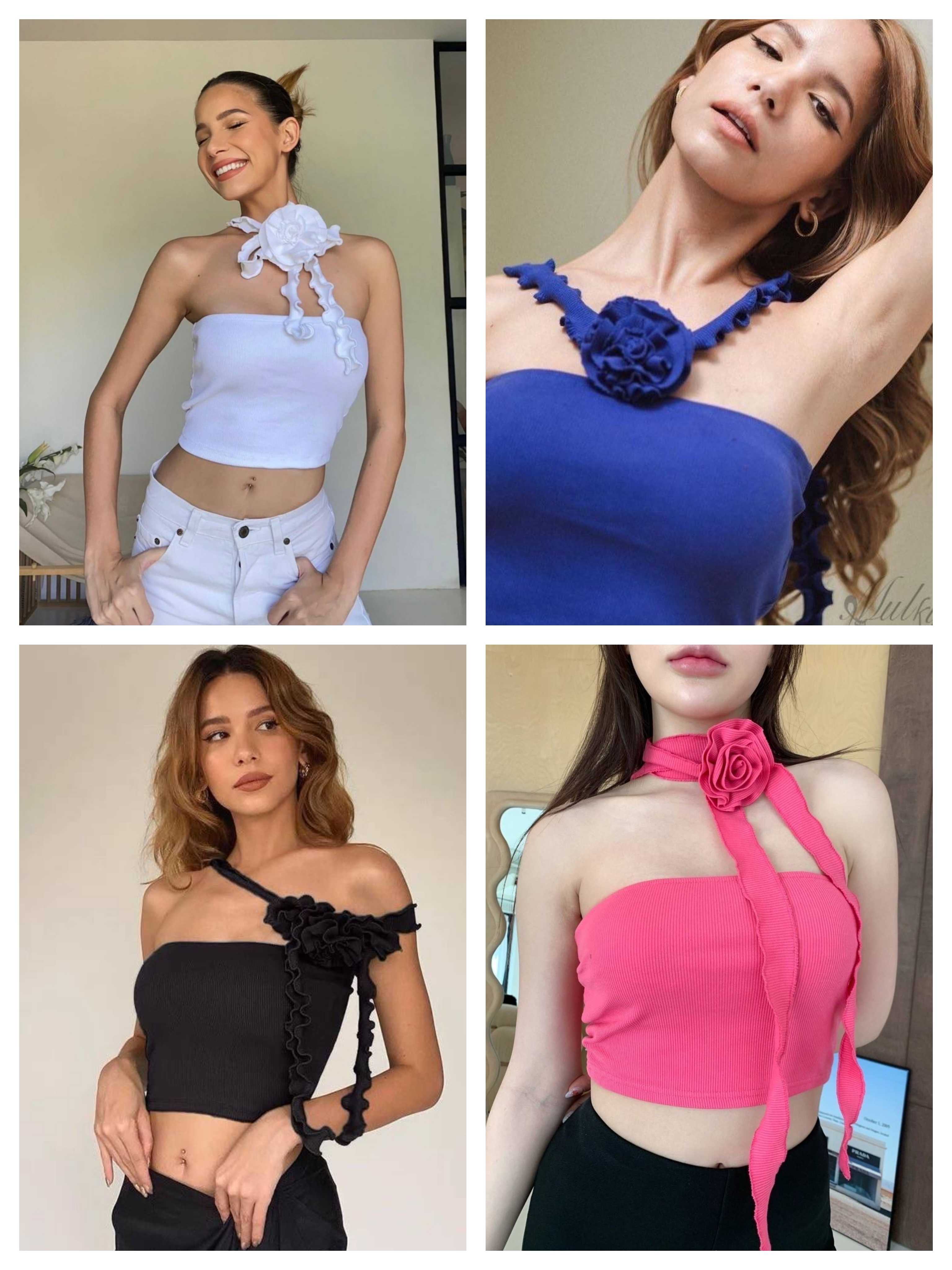 ( SALE ) HALTER FLORAL TUBE RIBBED CROP TOP