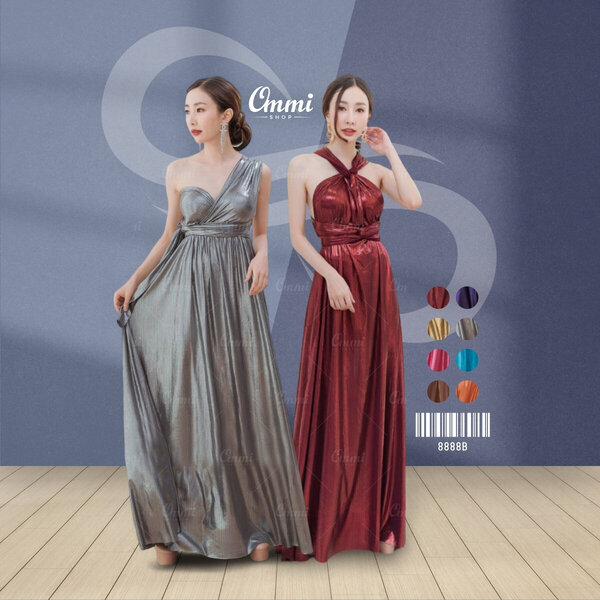 Ommishop ชุดราตรี 8888B Infinity Dress ผ้าบั้มพลีท เดรสออกงาน ชุดงานแต่ง เพื่อนเจ้าสาว