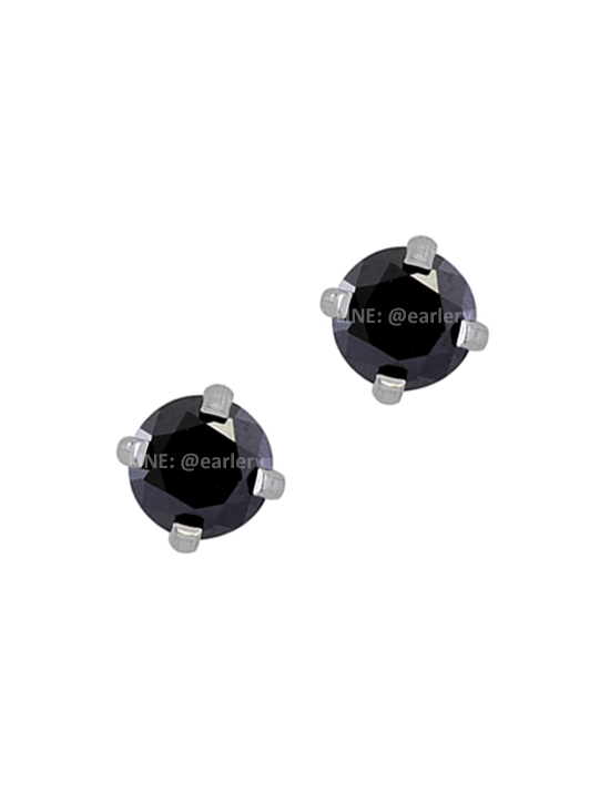 ต่างหู Earlery สำหรับผิวแพ้ง่ายมาก เพชร Jet Black CZ ขนาด 4mm ก้านแหลม ใช้เจาะได้