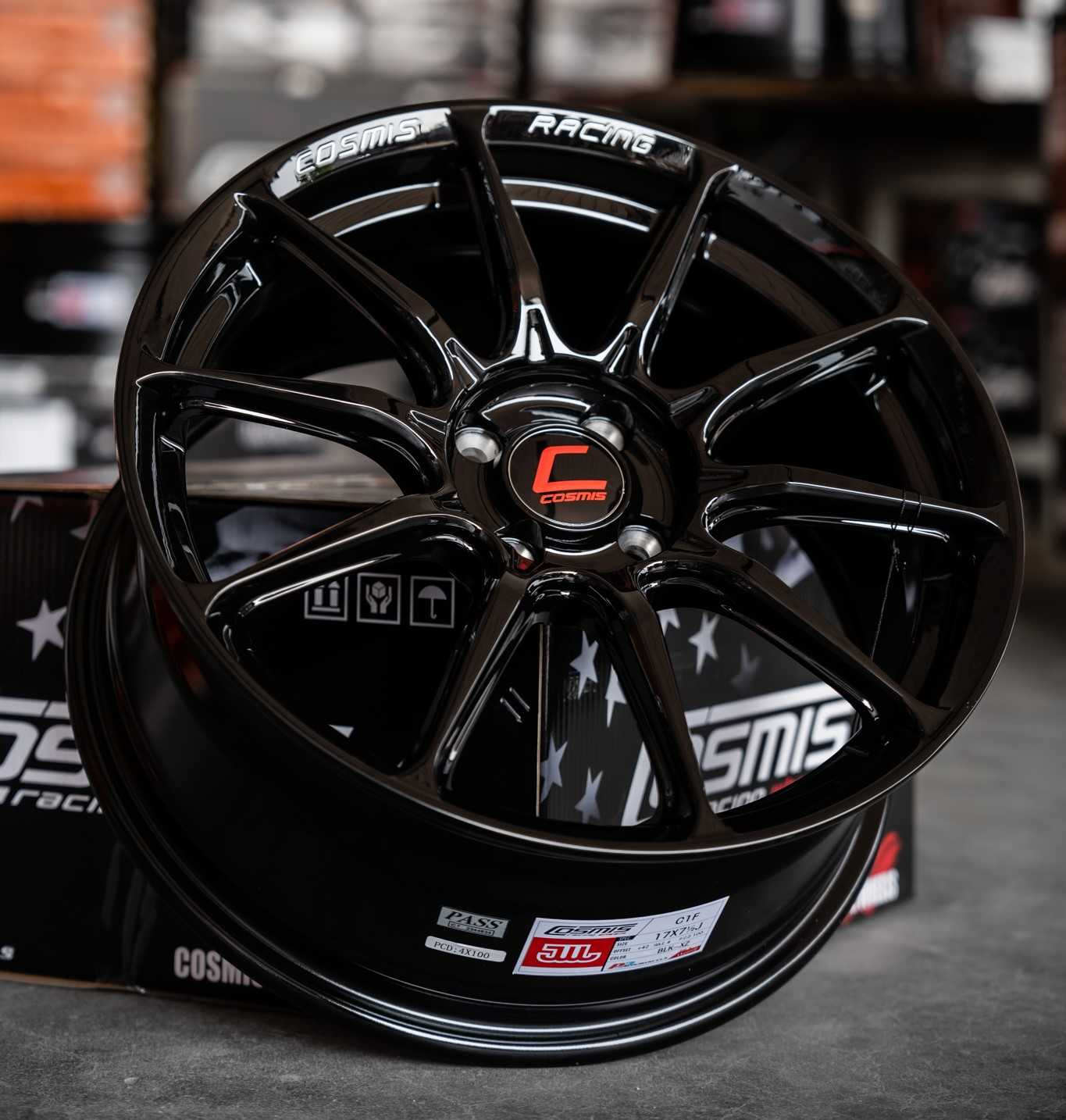 แม็กซ์ COSMIS C1F(YA3815) 17X7.5 4X100 ET42 CB.73.1 BLK-XZ  (สีดำทั้งวงCNCตัวหนังสือเงา)