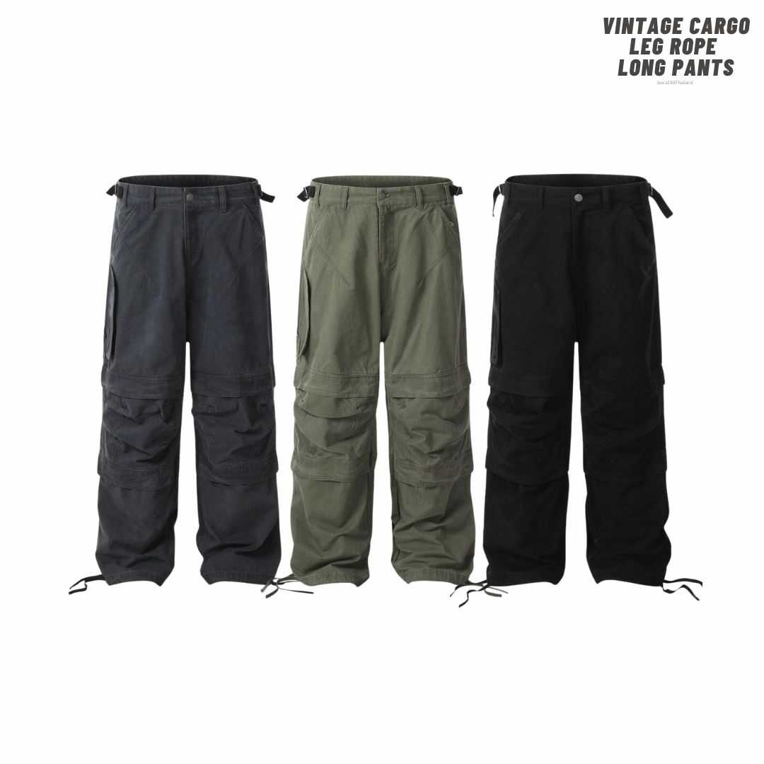 Jeera168 | Vintage cargo leg rope Long pants (พรีออเดอร์)