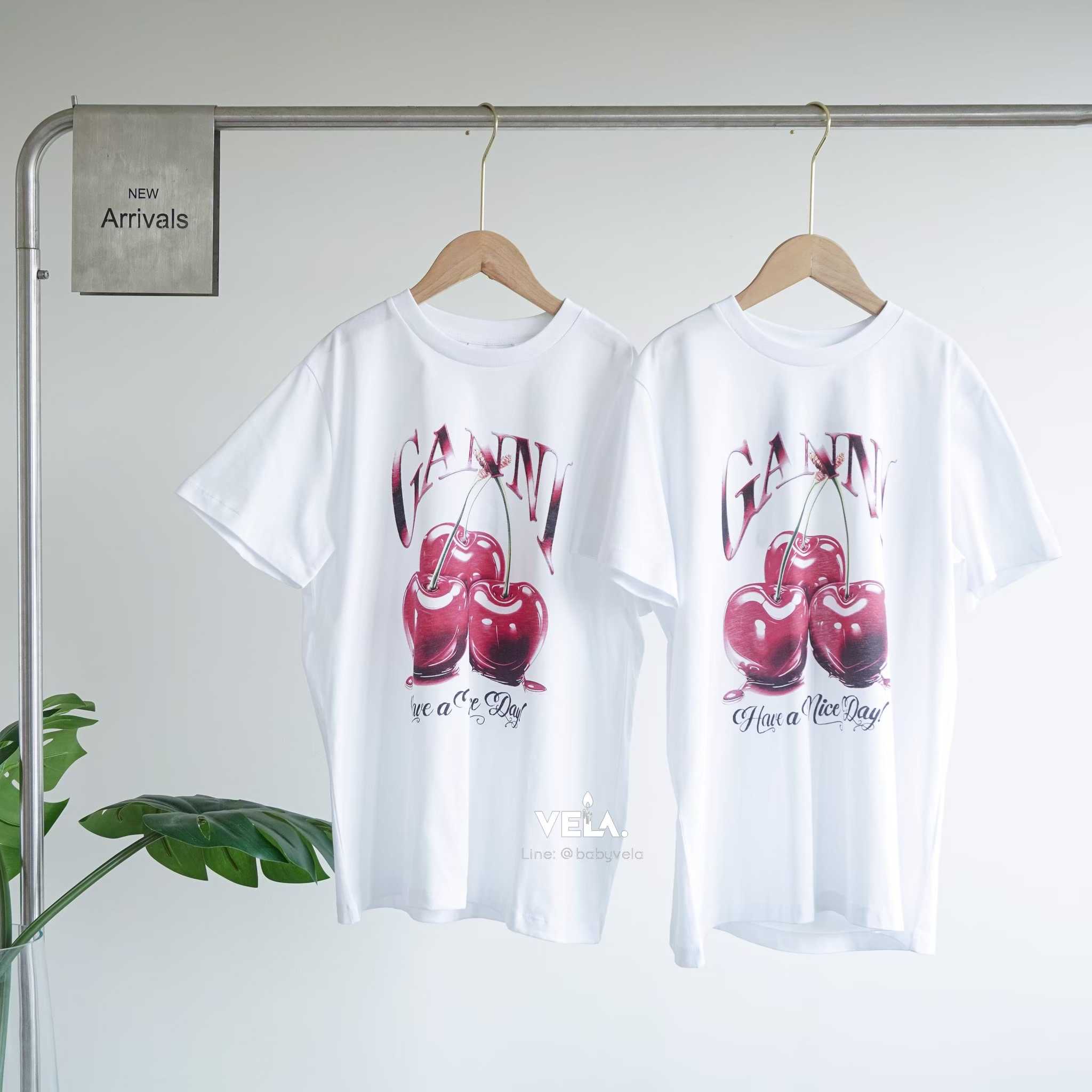 Ganni W Basic Jersey Cherry Relaxed T-Shirt (White)