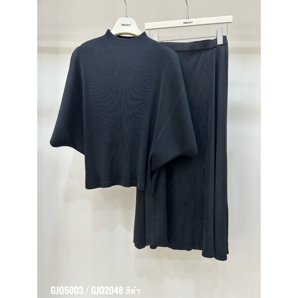 2MUAY รุ่น GJO5003 / GJO2048 เซ็ตพลีท BAT SLEEVE TOP WITH FLARE SKIRT PLEATED SET 4 สี FREE SIZE