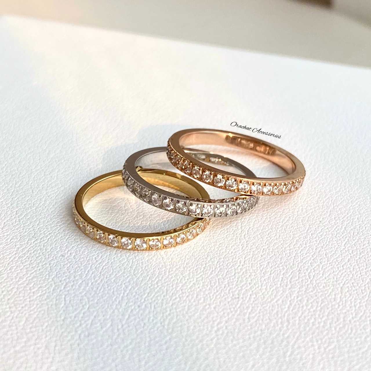 (ส่งฟรี)  Single blink 14k ring. (แหวนงานชุบ 14k (สแตนเลส) สวย ทน เงา เพชร CZ ล้อมทั้งวง)
