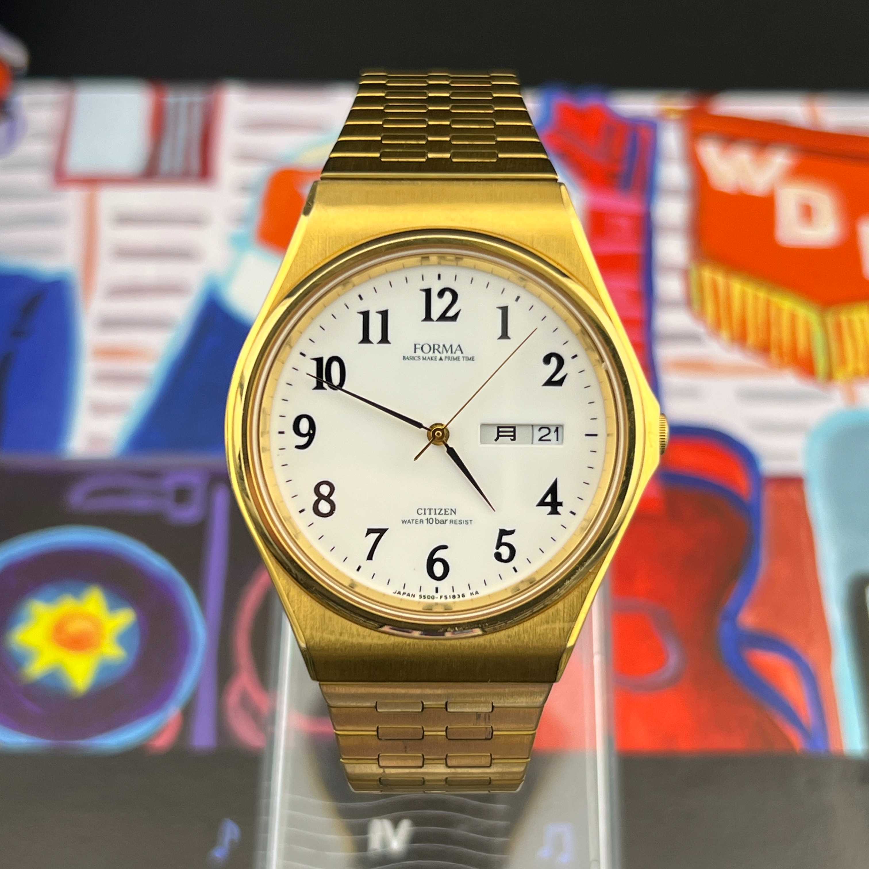 Vintage Citizen Arabic Quartz Water Resist 10 bar White Dial Ref.5500-F50093 TA Days/Date Japan 1999