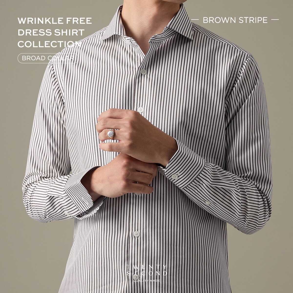 WRINKLE FREE DRESS SHIRT - STRIPE BROWN