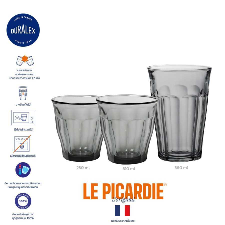 แก้ว Duralex Picardie สีเทา แก้วกาแฟ แก้วชา แก้วน้ำสั้น แก้วน้ำสูง เทมเปอร์กลาส