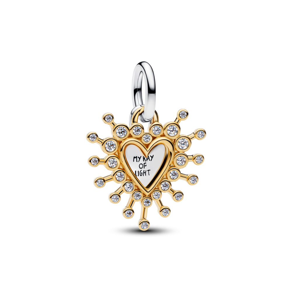 Heart sterling silver and 14k gold-plated double dangle with clear cubic zirconia