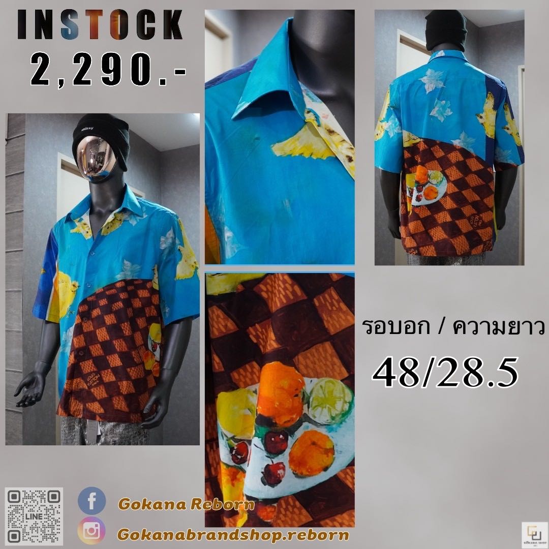 (พร้อมส่ง) LV Printed Cotton Short-Sleeved Shirt