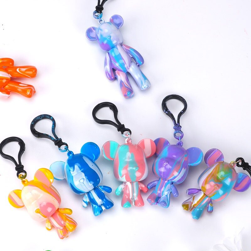 DIY หมีพวงกุญแจ อุปกรณ์ระบายสีรูปปั้นหมี ของเล่นสำหรับเด็ก (สำหรับเด็ก3+)