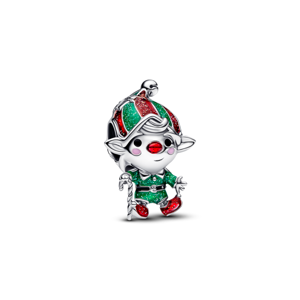 Elf sterling silver charm with red, green, black and pink enamel