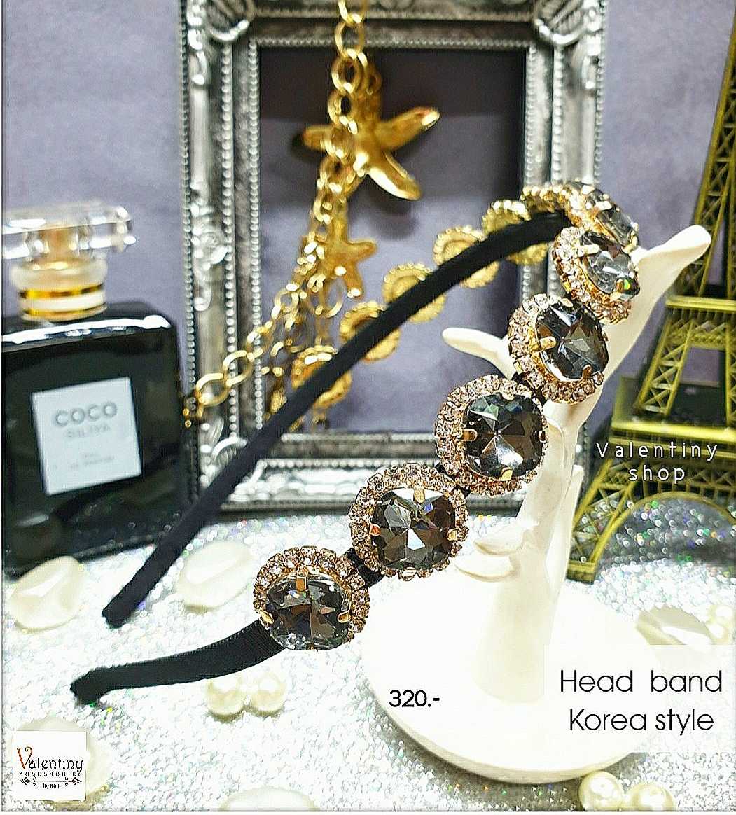 HB0002 ที่คาดผมพลอยสีเทาล้อมเพชรหรูหรา