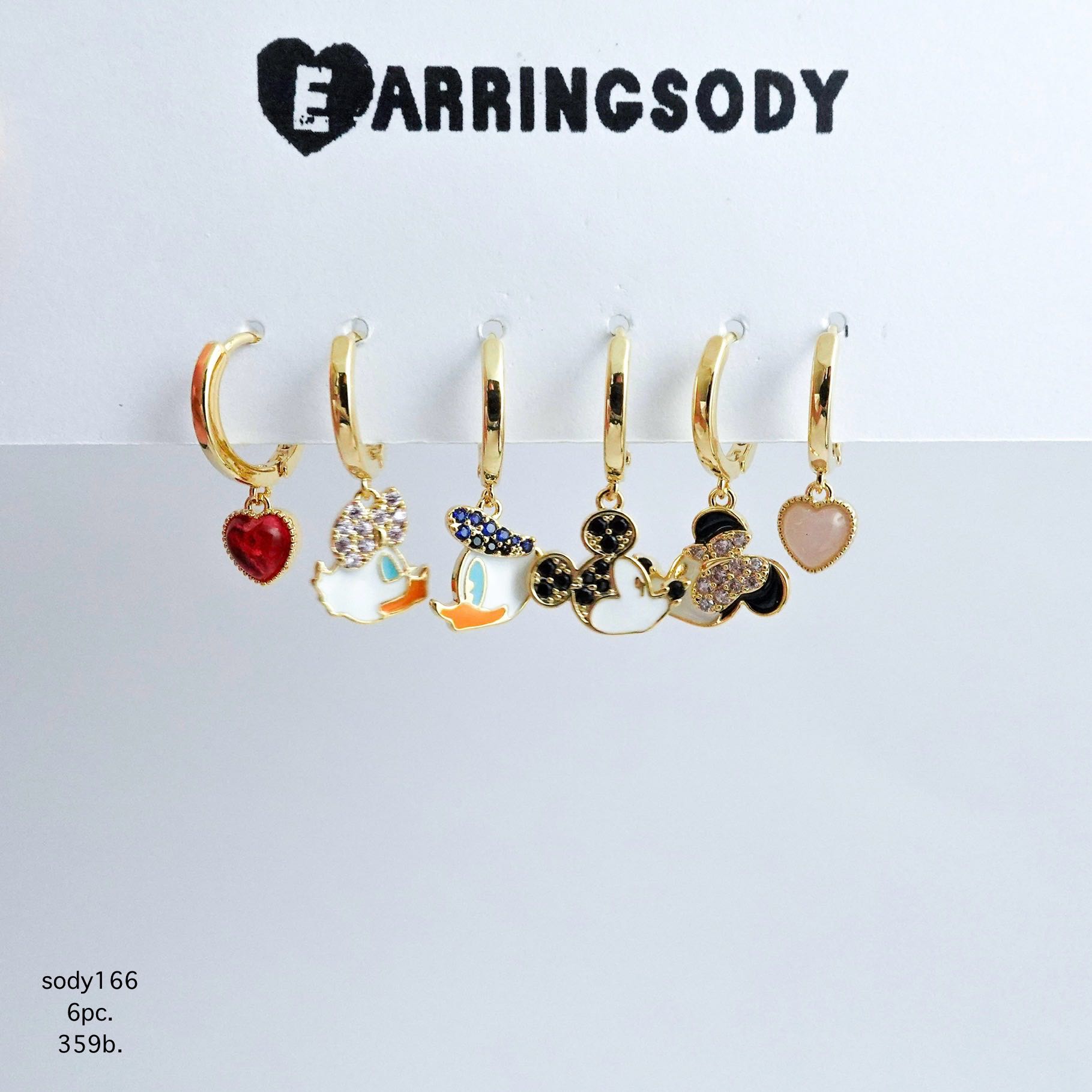 Sody166 Fairytales collection ต่างหูเซ็ท 6ชิ้น เงินแท้925 ชุบทอง18k