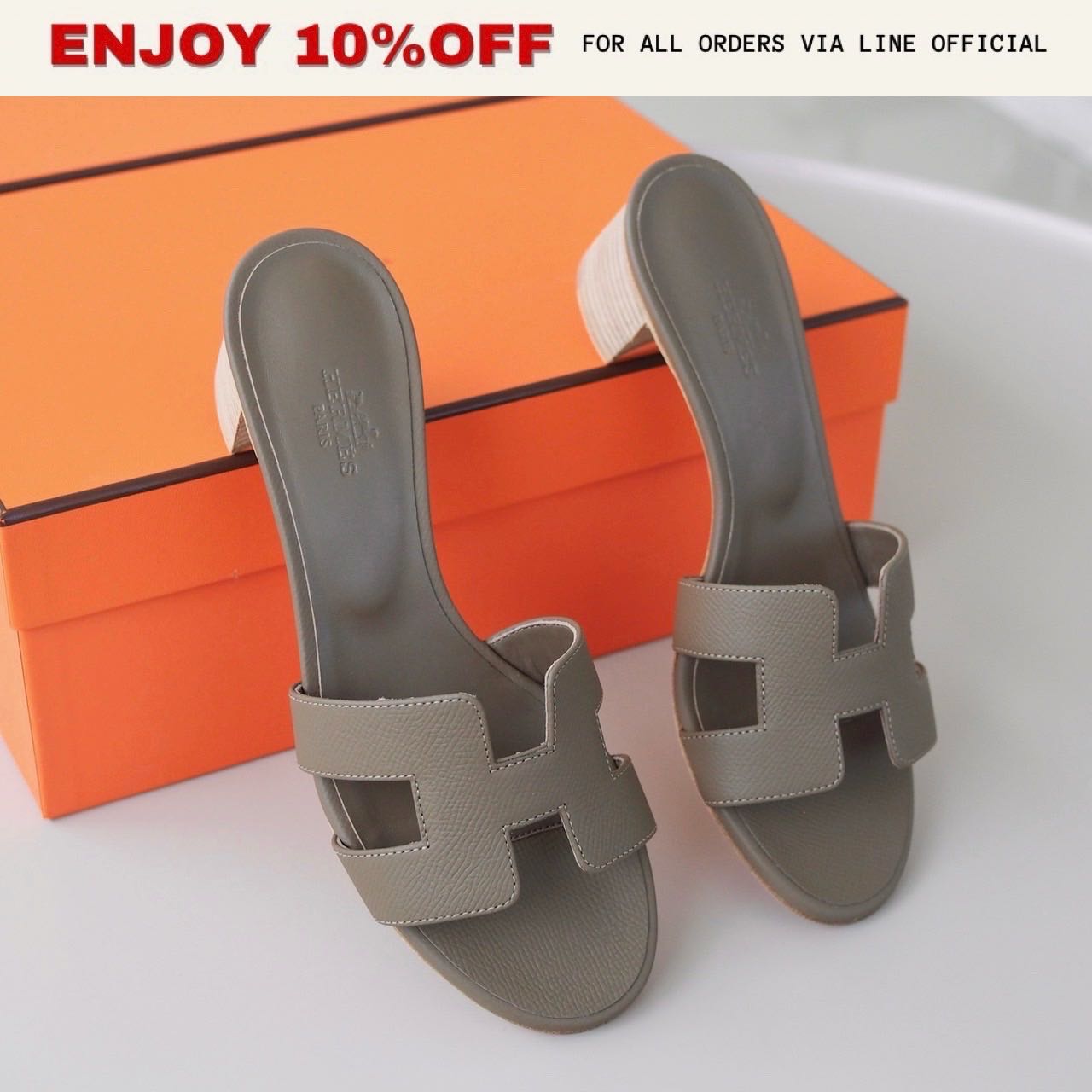 NEW! HERMES Oasis Sandals สี Etoupe Epsom | Shoes