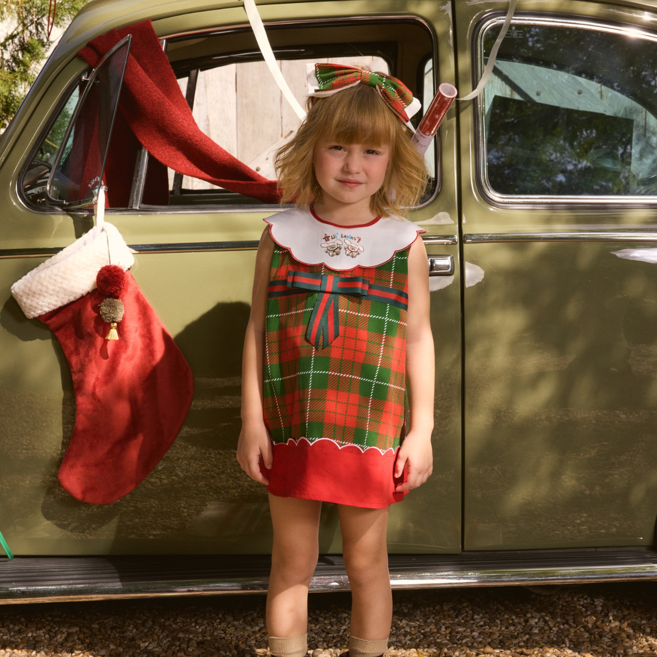 Holiday Hues Tartan Scallop Dress (เดรสพิมพ์ลายสก็อตของแบรนด์ 100% Printed Tartan Premium Cotton)