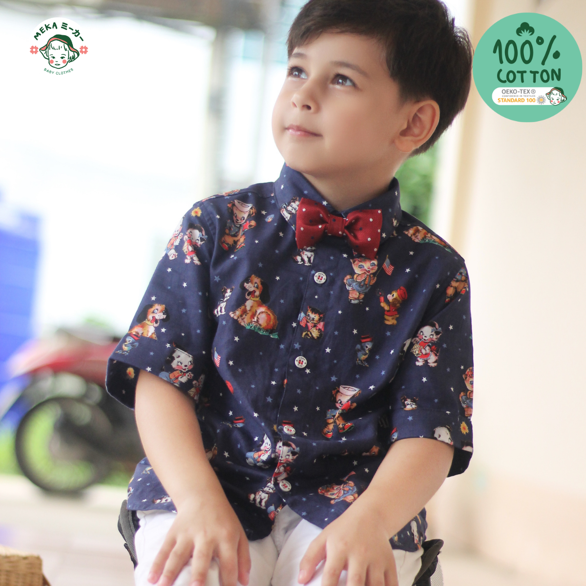 เสื้อเชิ้ตเด็ก Cotton 100% ลาย Friends forever พร้อมหูกระต่าย