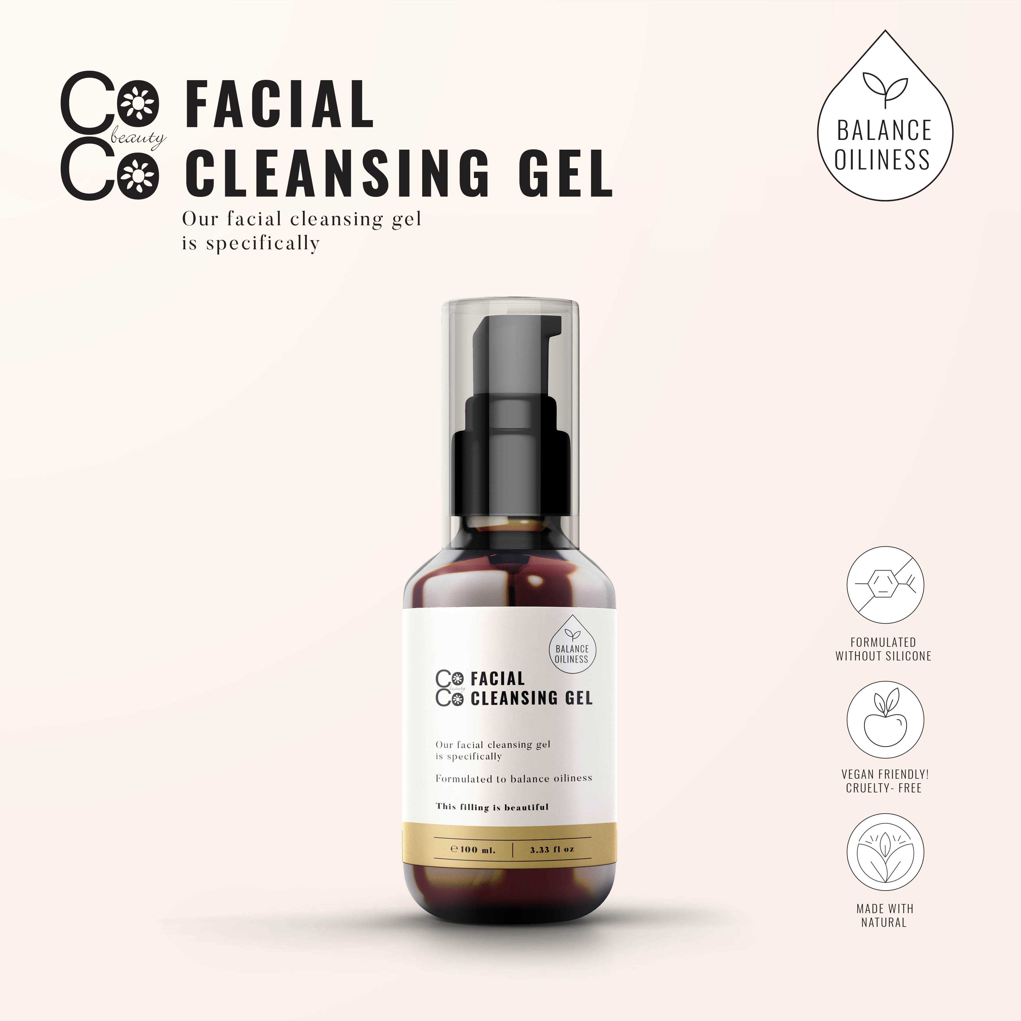 Coco Beauty Facial  cleansing gel เจลล้างหน้าสูตรอ่อนโยน ปรับสมดุลความมัน ไม่แห้งตึง