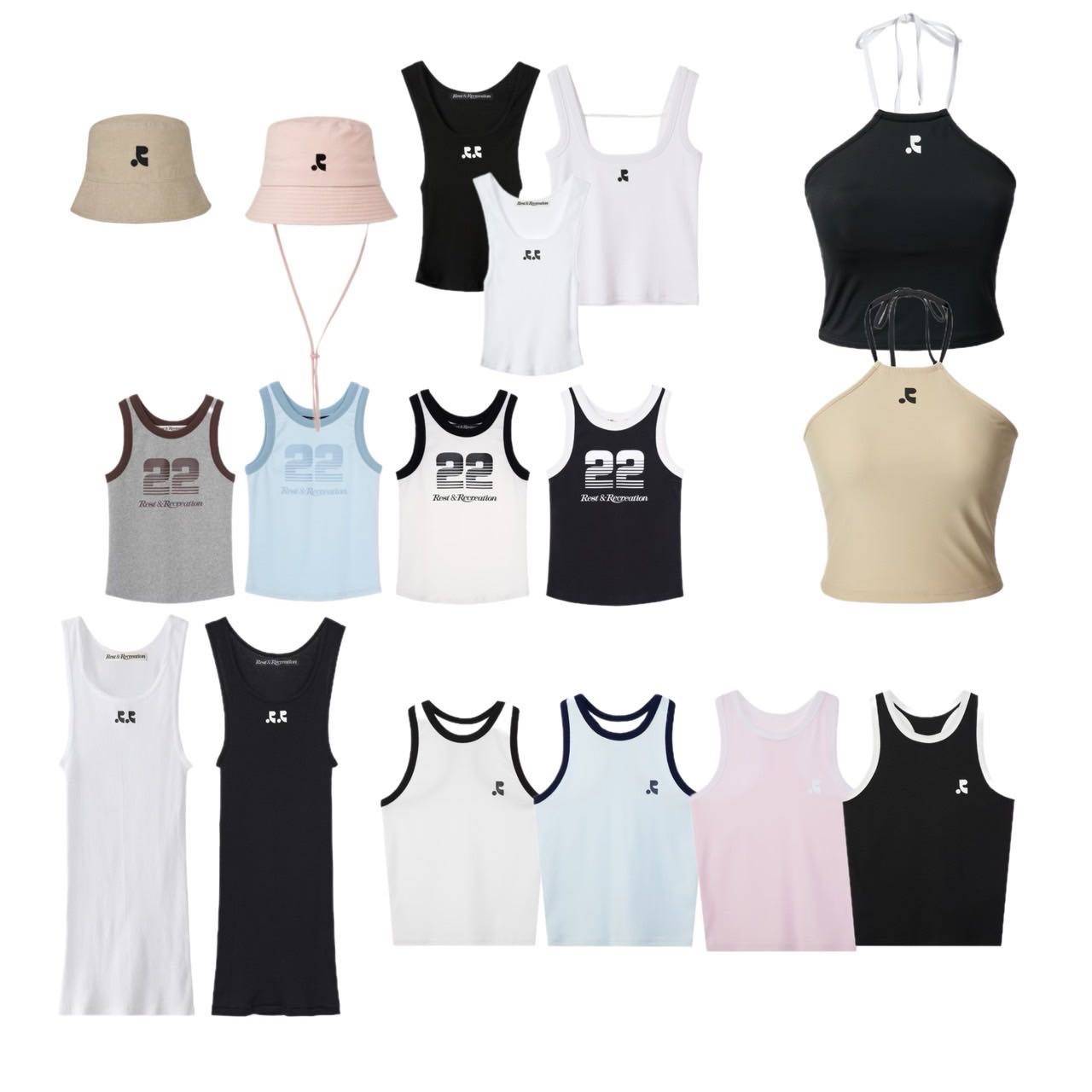 [พร้อมส่ง/แท้] REST&RECREATION  เสื้อกล้าม RR22 / Square tank top/ Bucket hat 