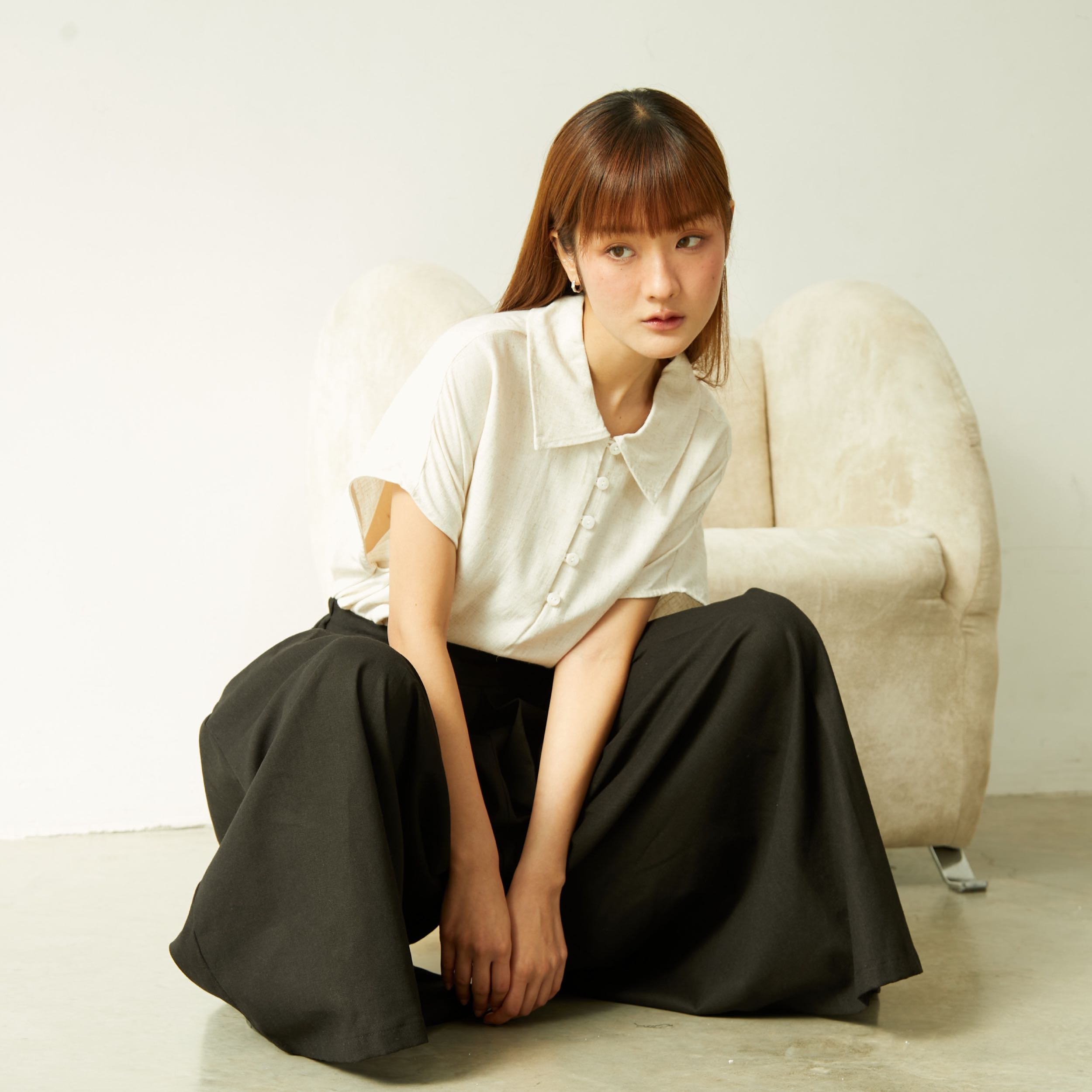 เสื้อโปโล ปกปีเตอร์แพน ผ้าคอตตอนลินิน - สีธรรมชาติ